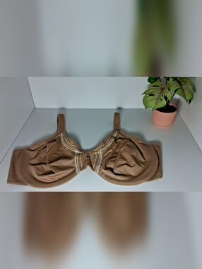 Olga Brown Underwire Full Coverage Bra with Cream Lace Accents Size 44D